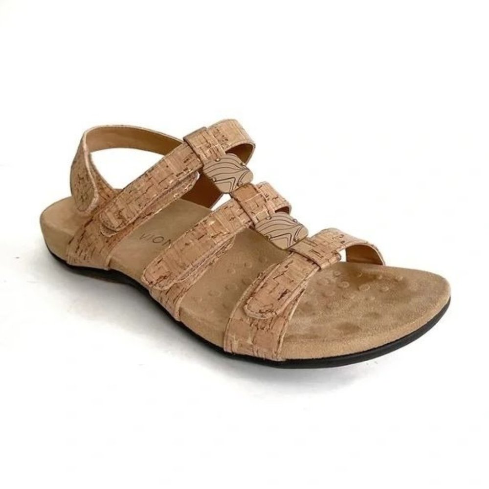 Vionic Rest Amber Orthotic Sandals Adjustable Strap Cork Tan